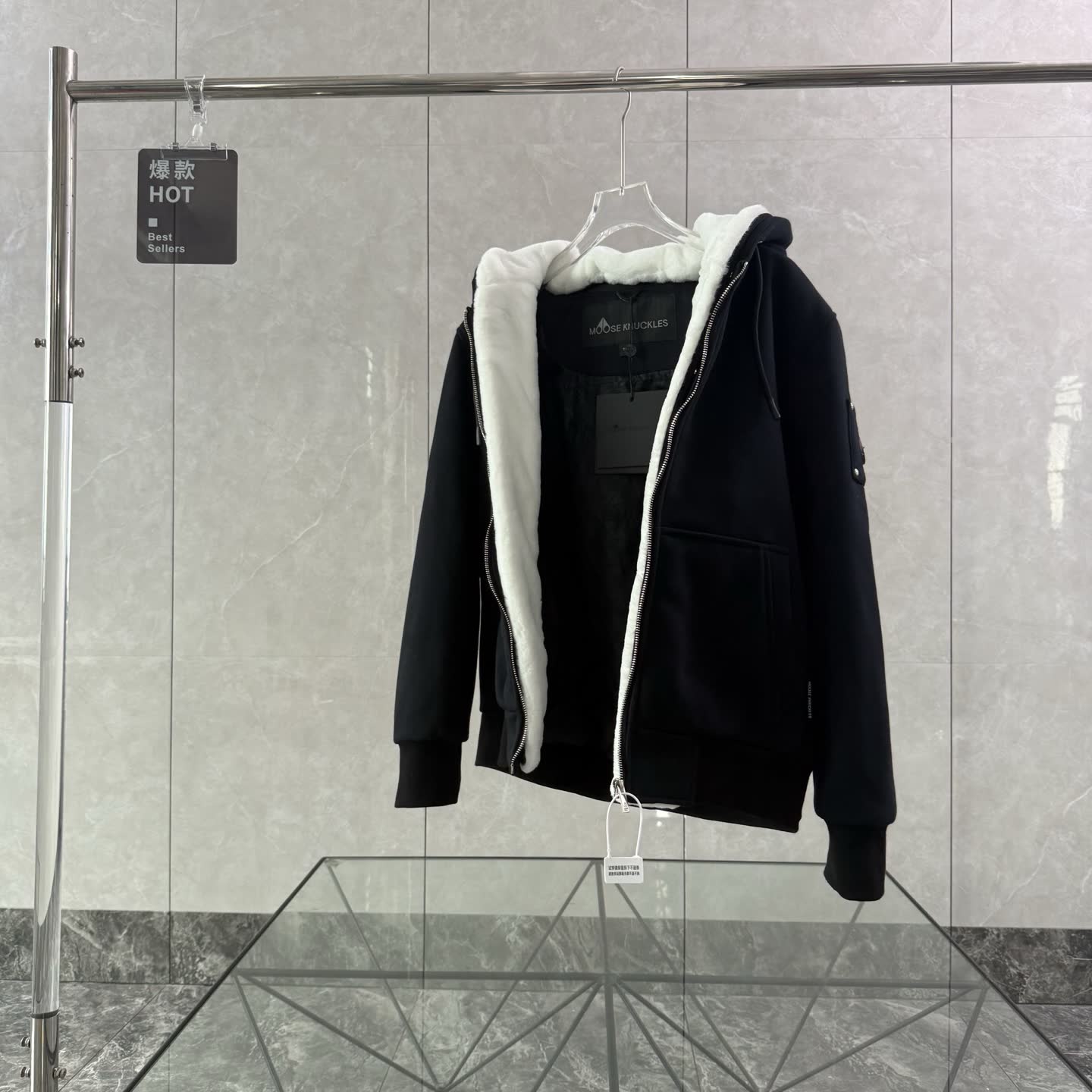 Moose Knuckles Shearling-Lined Zip Hoodie Moose Knuckles Shearling-Lined Zip Hoodie